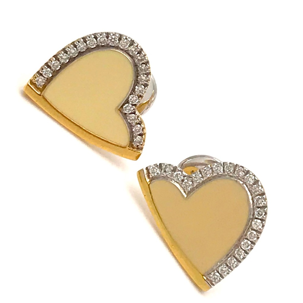 Roberto Coin 18kt YG .40pts(tw) Genuine Diamonds, Enamel Heart PostBack Earrings